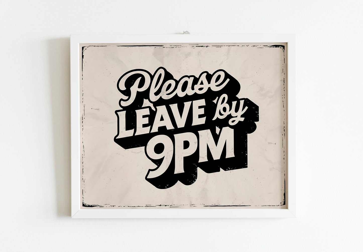 Retro Midcentury Print For Living Room, Please Leave By 9PM Humorous Guest Art Print