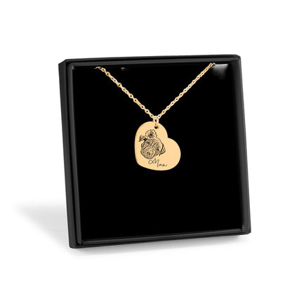 heart shape engraved pet portrait necklace | custom pet necklace | personalized pet jewelry gift for pet lover |