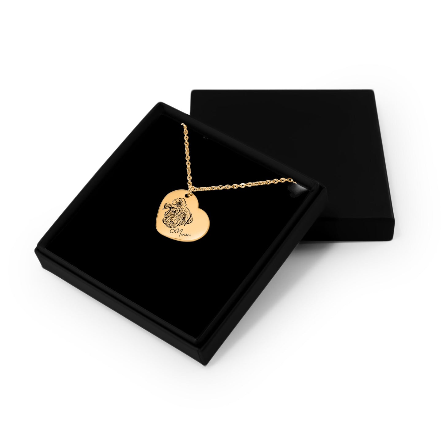 heart shape engraved pet portrait necklace | custom pet necklace | personalized pet jewelry gift for pet lover |