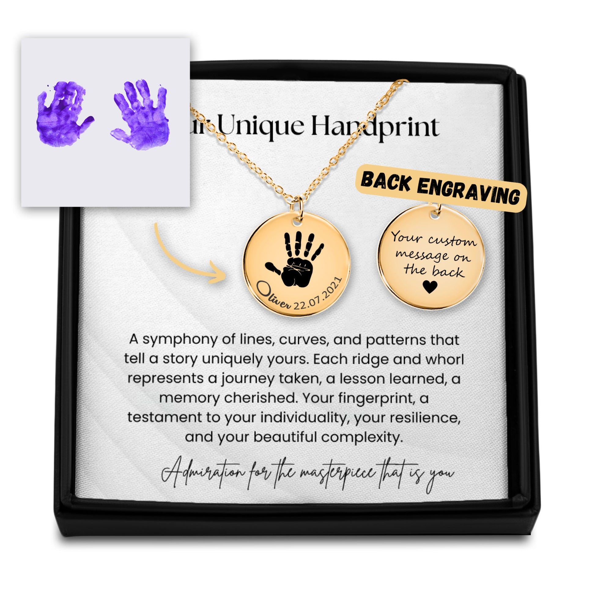 Custom handprint necklace personalized engraved jewelry