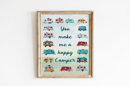 You Make Me A Happy Camper Art Print, Couple Art, Camping Art