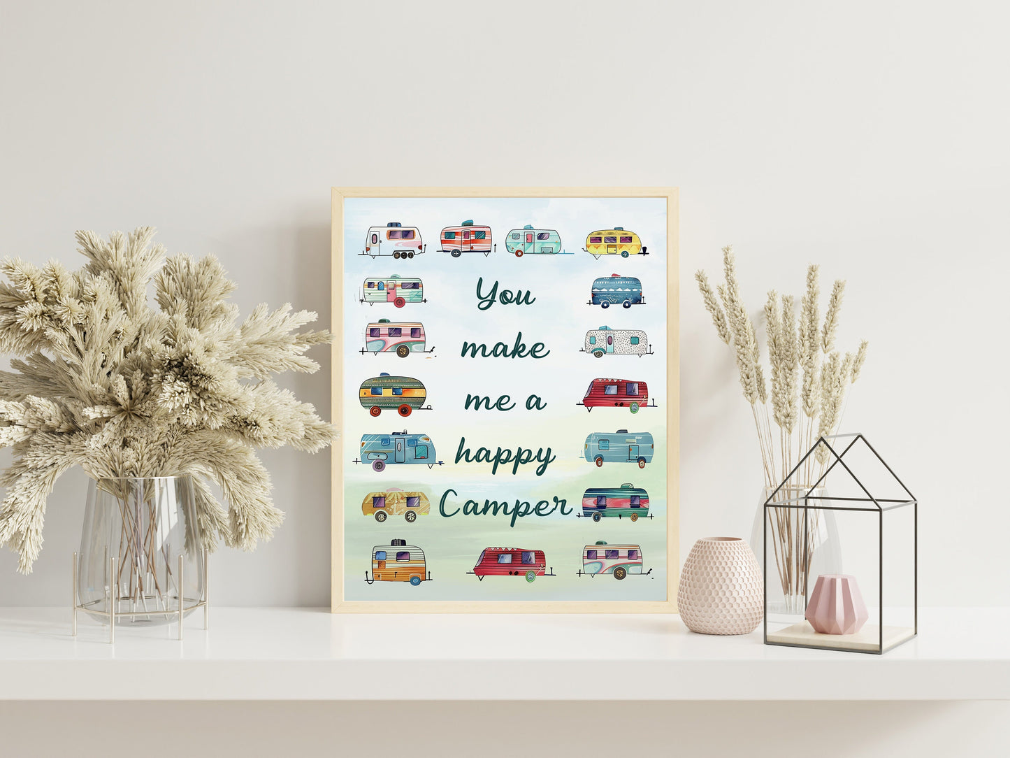 You Make Me A Happy Camper Art Print, Couple Art, Camping Art