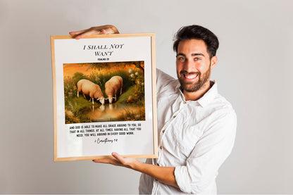 I Shall Not Want Bible Verses, Religious Art Print