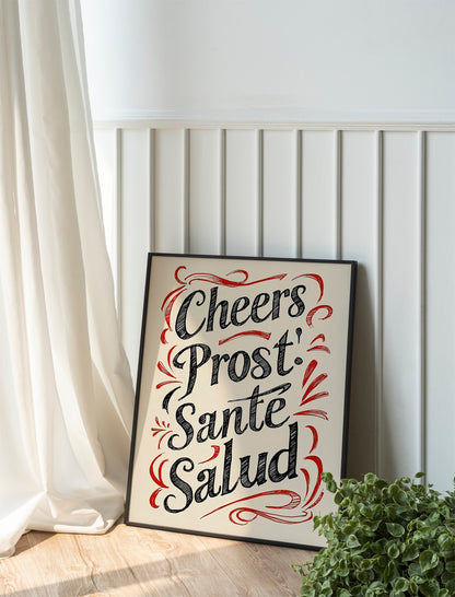 Cheers, Prost, Santa, Salud Cute Illustration Art Print