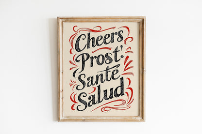 Cheers, Prost, Santa, Salud Cute Illustration Art Print