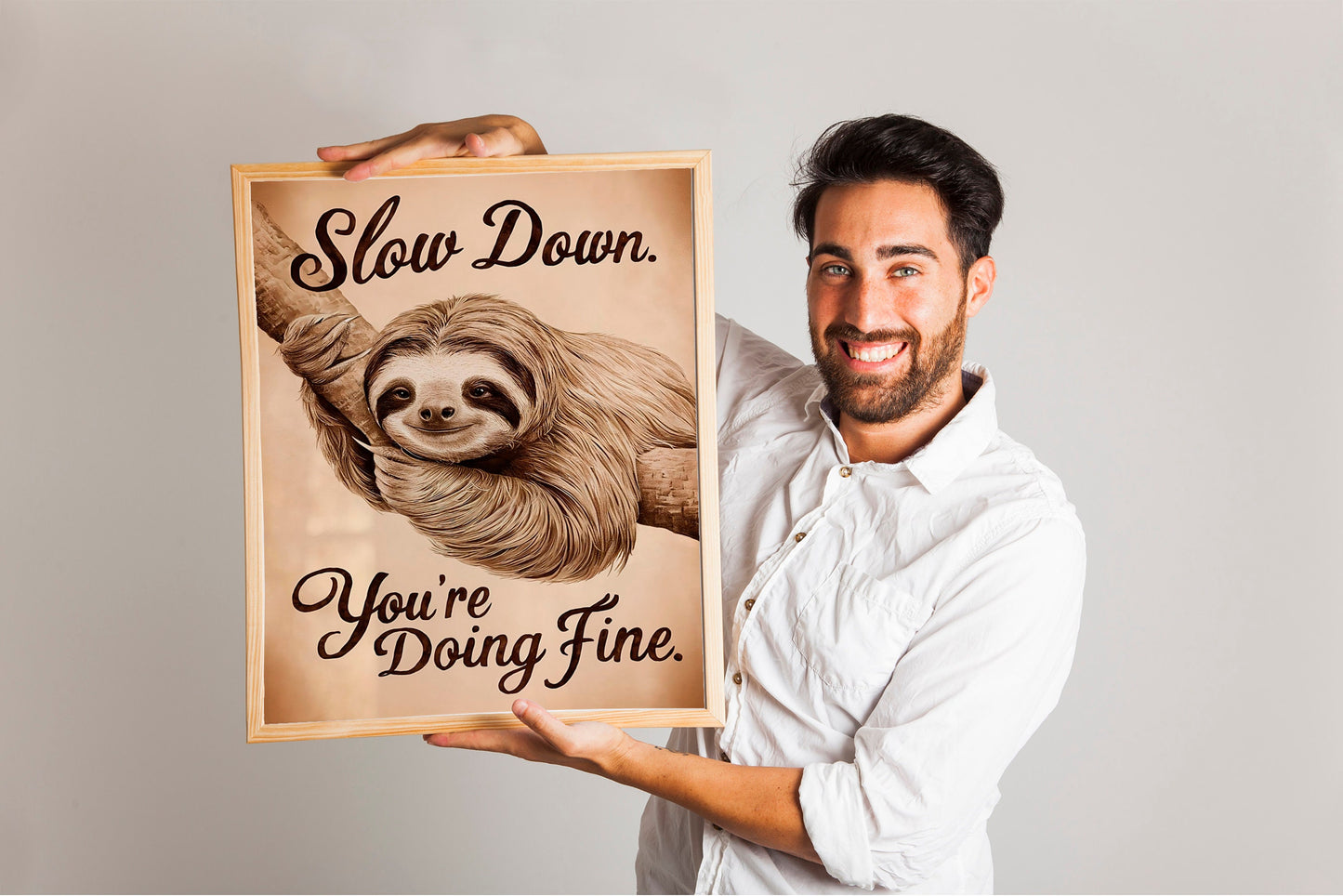 Slow Down, You’re Doing Fine Sloth Motivational Art, Wall Art, Inspirational, Positive Art Print