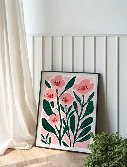 Pink Tulips Art Print, Flowers Illustration Art Print