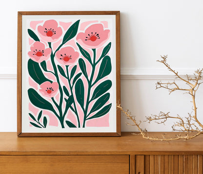 Pink Tulips Art Print, Flowers Illustration Art Print