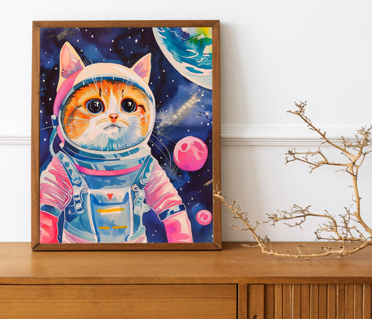 Funny Space Astronaut Cat Print, Funny Wall Art, Decor, Wall Art, Funny Cat, Cat Lovers, Space