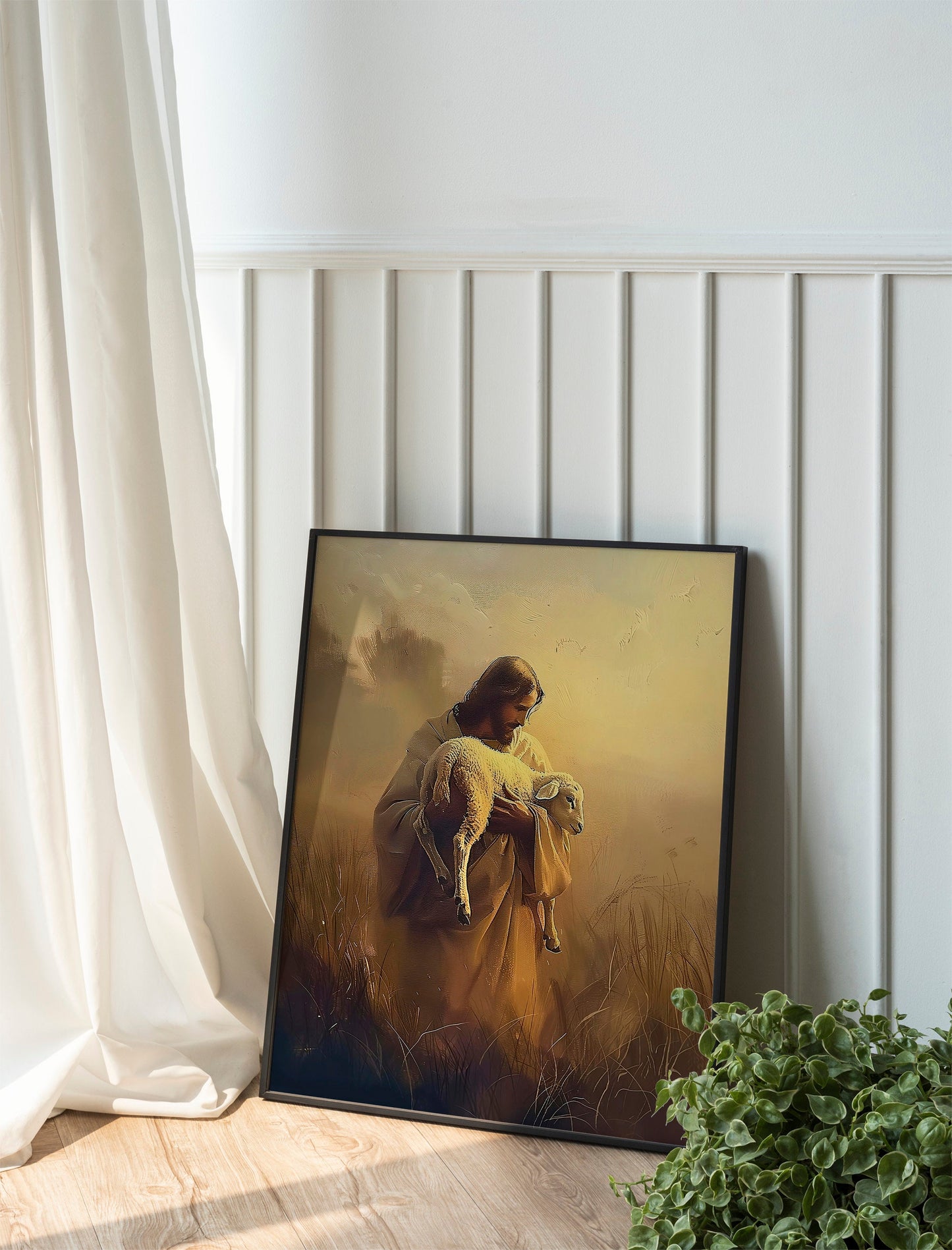 Jesus Holding A Lamb, Easter Christian Boho Art Print, Religious Art
