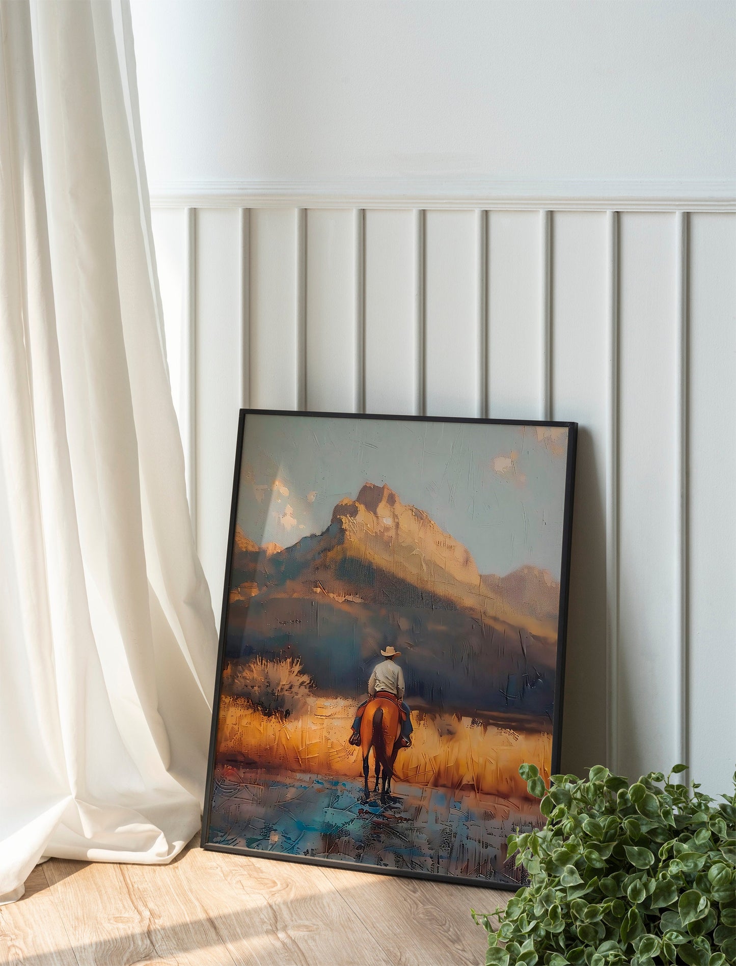 Cowboy Riding Horse In Desert Country Art Print
