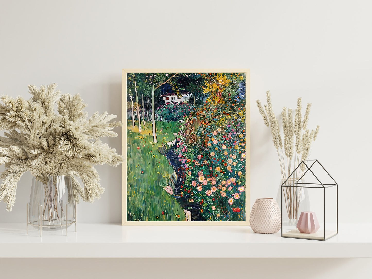 Oil Painting Field Of Flowers Path Simplistic Art Print, Simplistic Art