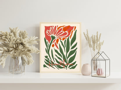 Henri Mattise Colorful Flower And Leaf Boho Art Print