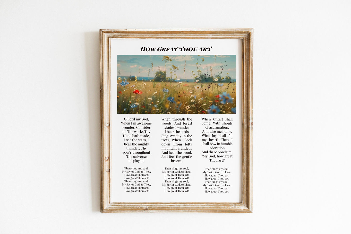 How Great Thou Art Floral Bible Verses, Religious Flower Garden Art Print