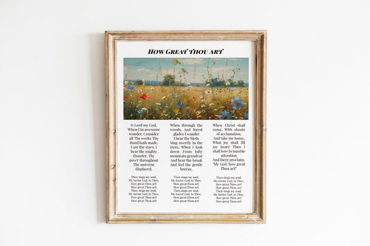 How Great Thou Art Floral Bible Verses, Religious Flower Garden Art Print
