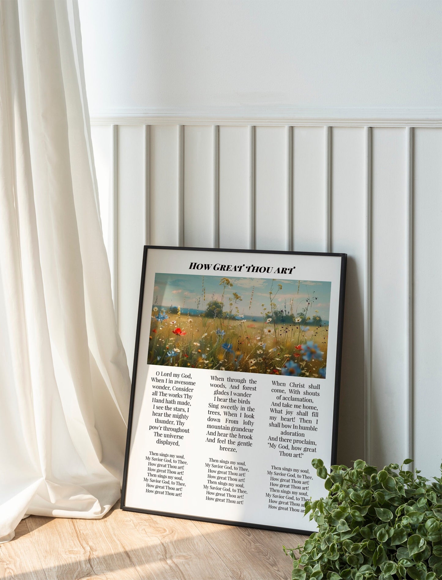 How Great Thou Art Floral Bible Verses, Religious Flower Garden Art Print