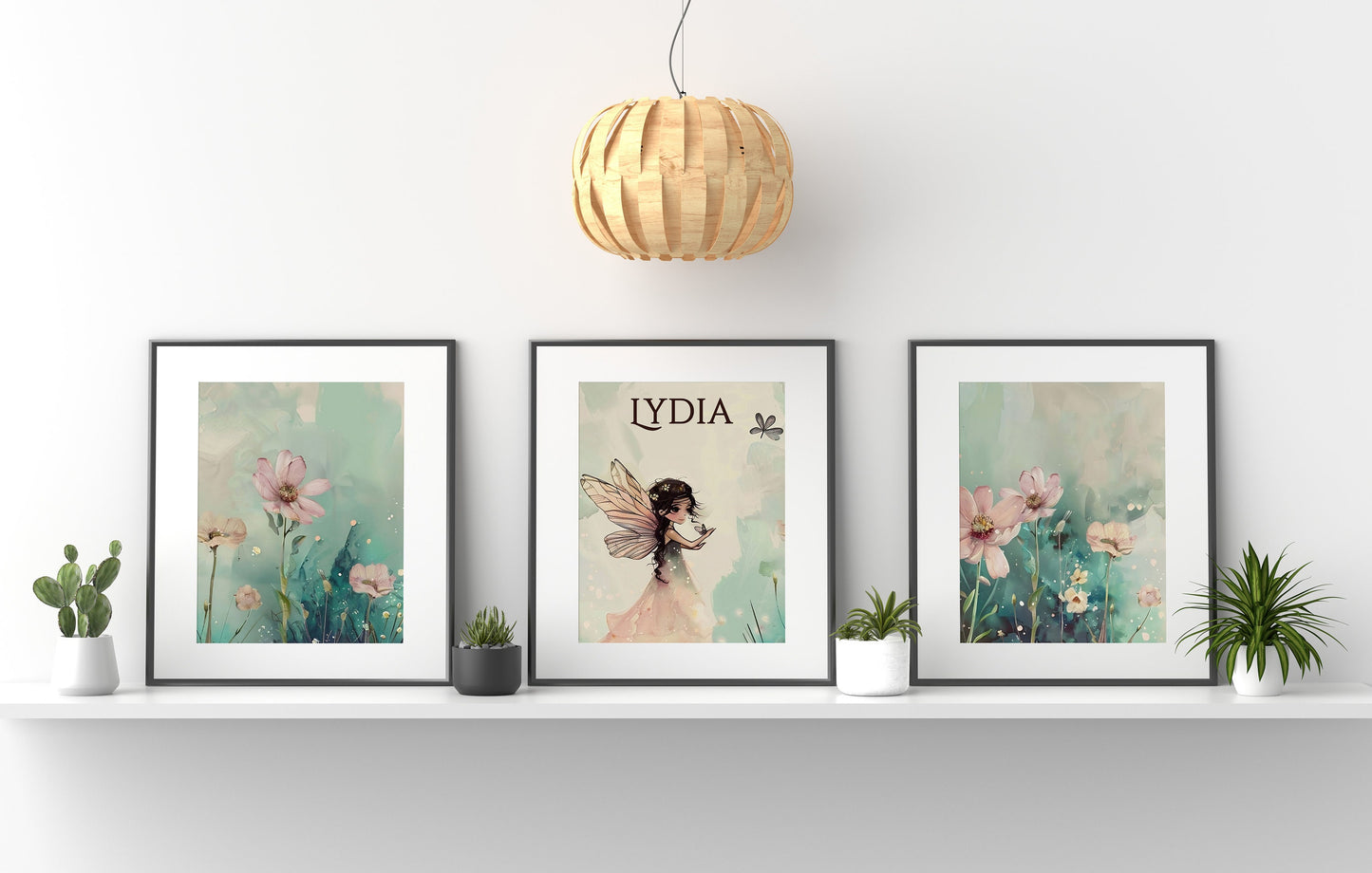 Custom Name Fairy and Flower Baby Nursery Art Print Set, Nursery Decor, Boho Art