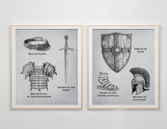 Armor of Christ Set of Two Art Prints, Jesus Christian Boho Art Print, Religious Art, Faith Art