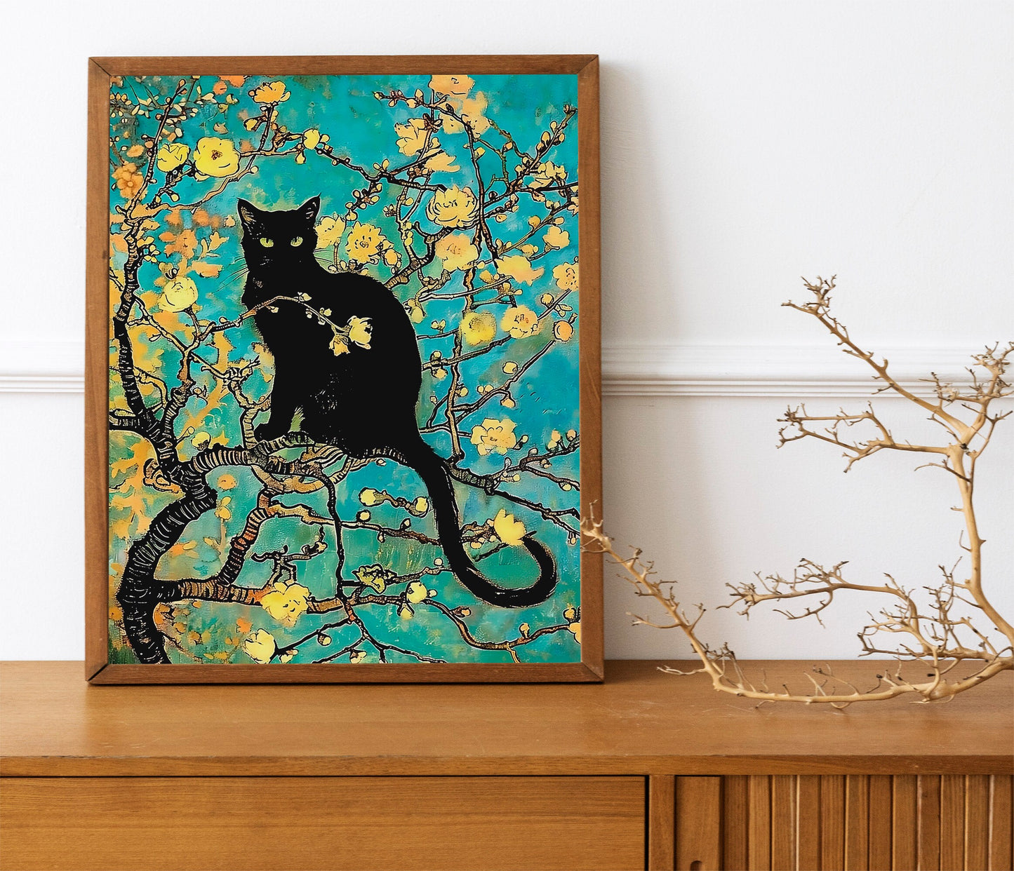 Black Cat In Tree Art Print