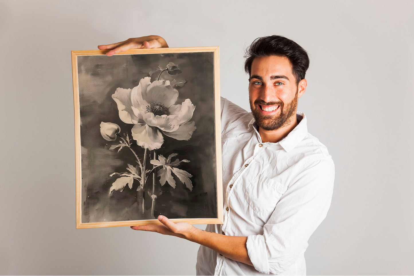 Black and White Flowers Painting Illustration Art Print