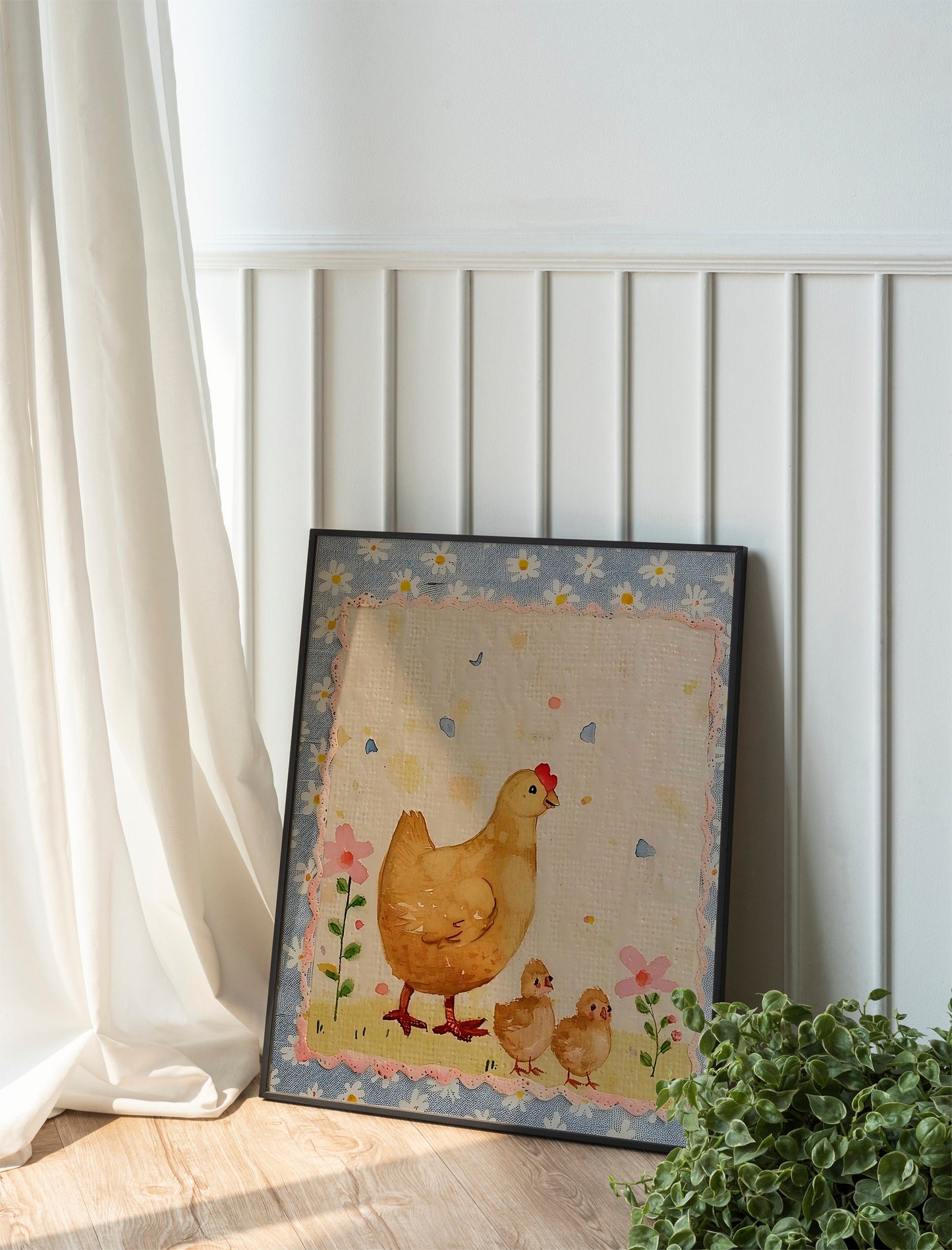 Farmhouse Hen With Daisies Art Print, Hen Art, Easter Art, Wall Decor, Hen Wall Decor, Easter Wall Decor
