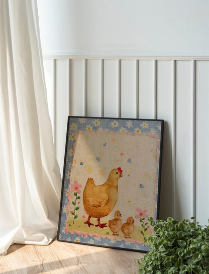 Farmhouse Hen With Daisies Art Print, Hen Art, Easter Art, Wall Decor, Hen Wall Decor, Easter Wall Decor