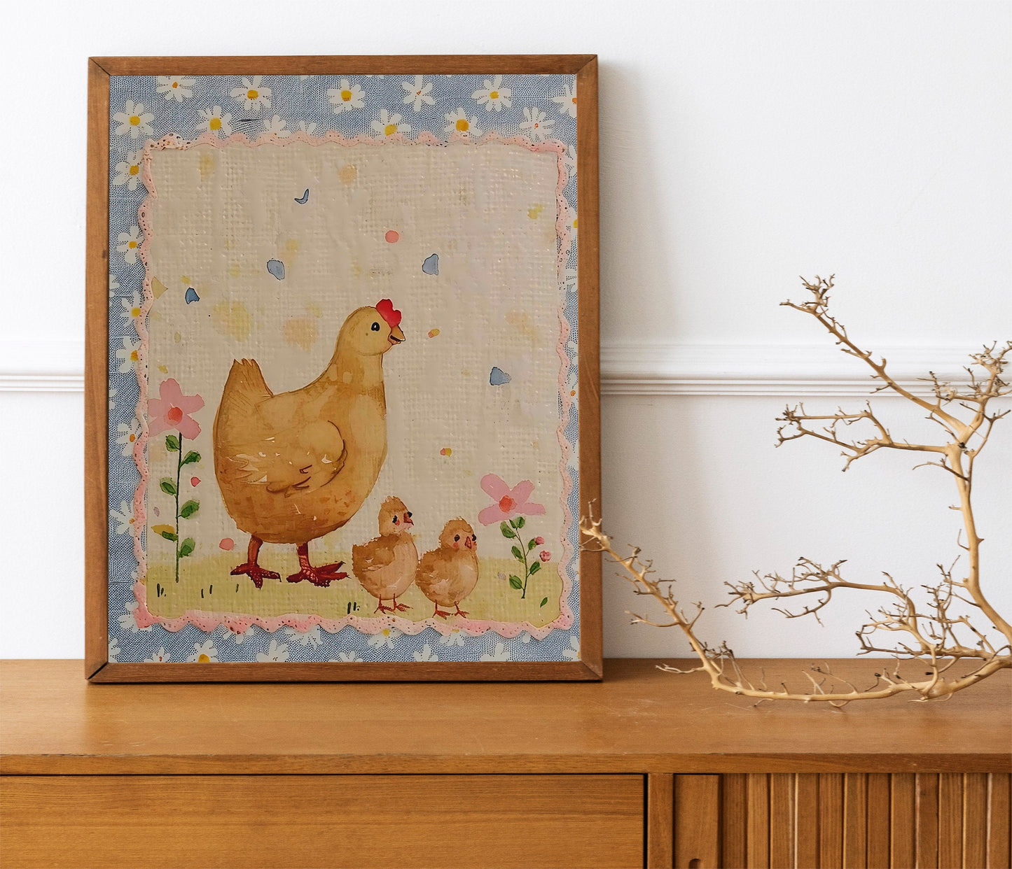 Farmhouse Hen With Daisies Art Print, Hen Art, Easter Art, Wall Decor, Hen Wall Decor, Easter Wall Decor