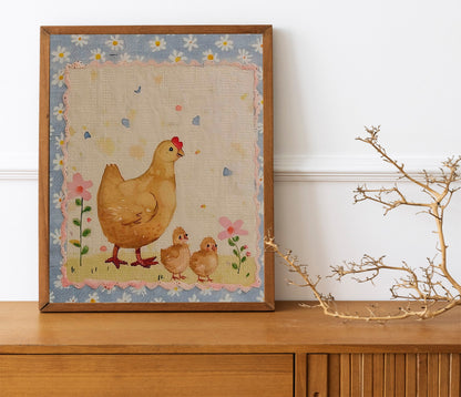Farmhouse Hen With Daisies Art Print, Hen Art, Easter Art, Wall Decor, Hen Wall Decor, Easter Wall Decor