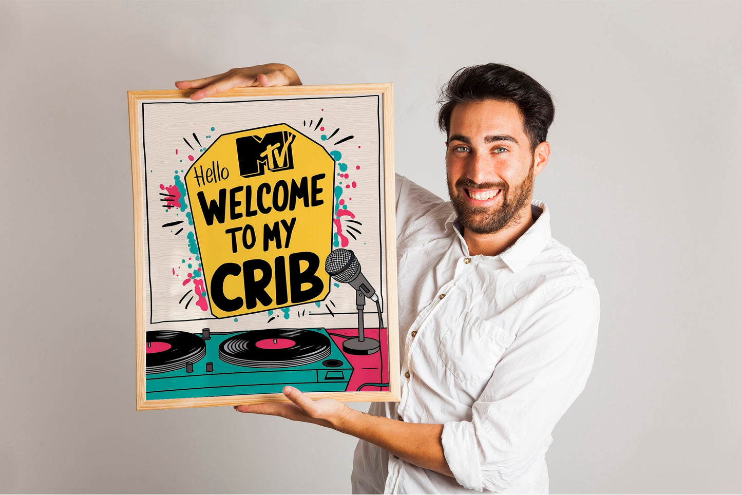 Retro Midcentury MTV Welcome To My Crib Print For Living Room, Guest Art Print
