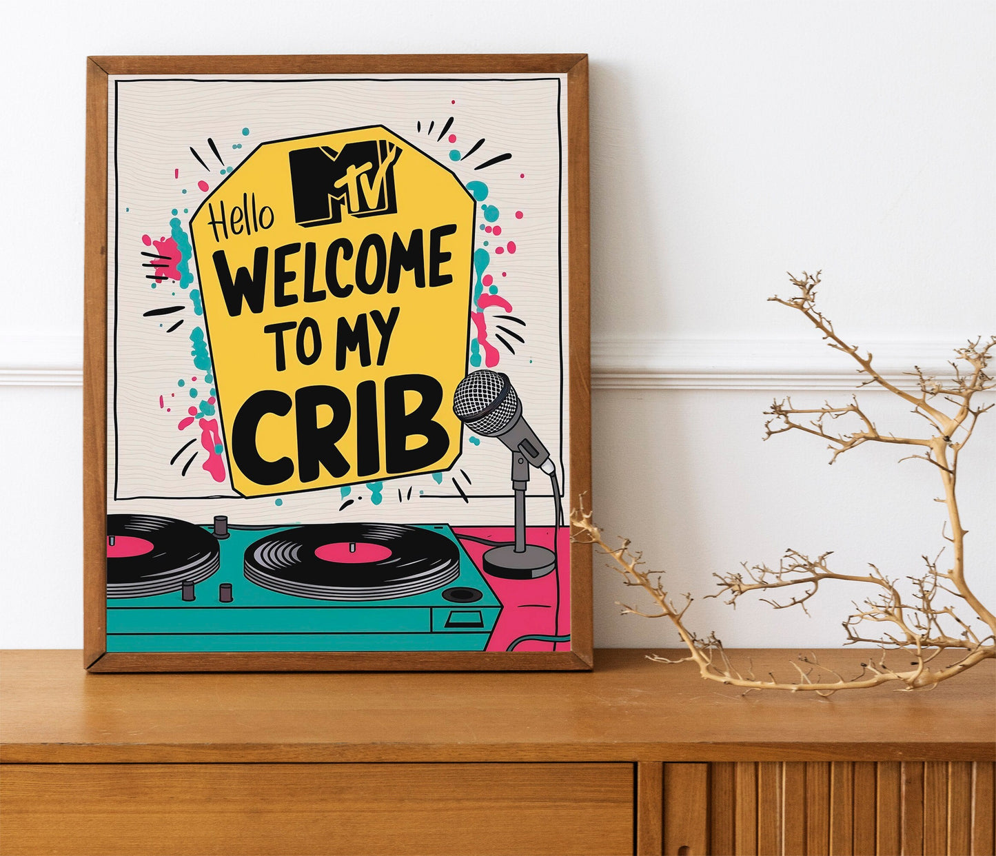 Retro Midcentury MTV Welcome To My Crib Print For Living Room, Guest Art Print