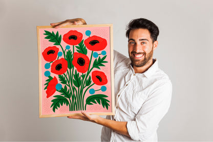 Poppy Colorful Flowers Wall Decor Art Print