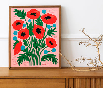 Poppy Colorful Flowers Wall Decor Art Print