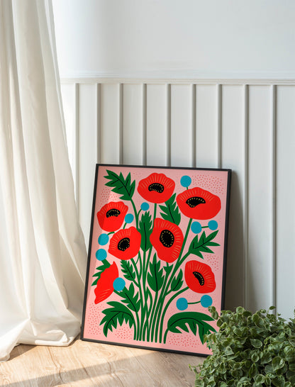 Poppy Colorful Flowers Wall Decor Art Print