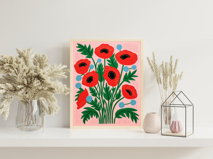 Poppy Colorful Flowers Wall Decor Art Print