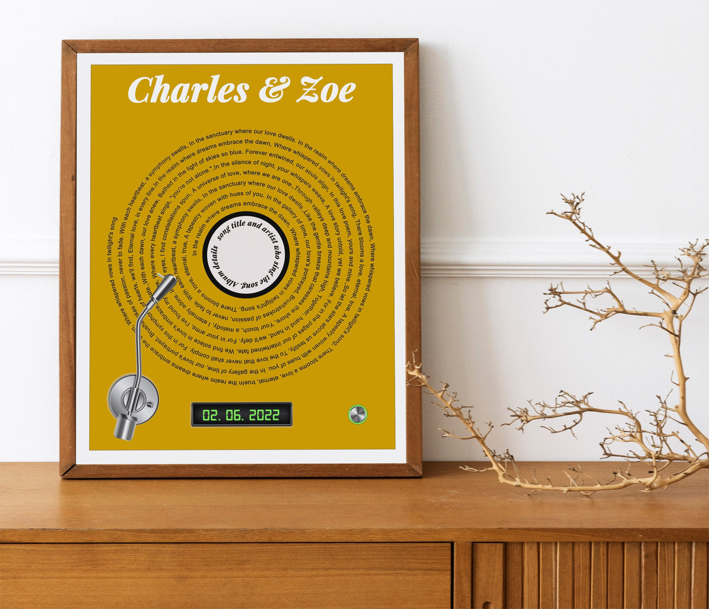 Song Lyric, Names And Date Record Player Print, Lyric Wall Art, Wedding Anniversary, Actual Sheet Music Art Print