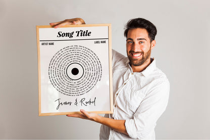 Song Lyric, Names And Date Record Player Print, Lyric Wall Art, Wedding Anniversary, Actual Sheet Music Art Print