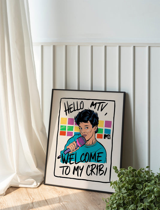 Retro Midcentury MTV Welcome To My Crib Print For Living Room, Guest Art Print