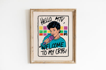 Retro Midcentury MTV Welcome To My Crib Print For Living Room, Guest Art Print