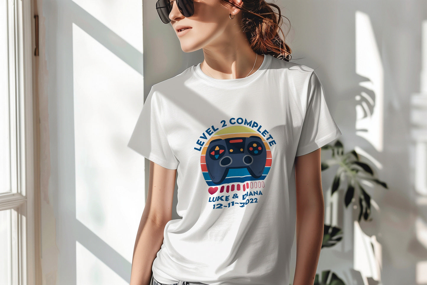 Custom Couples Name And Date Gamer Controller T-Shirt