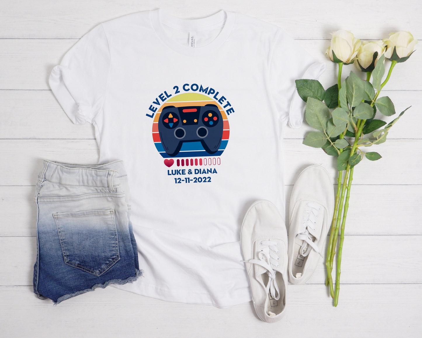 Custom Couples Name And Date Gamer Controller T-Shirt