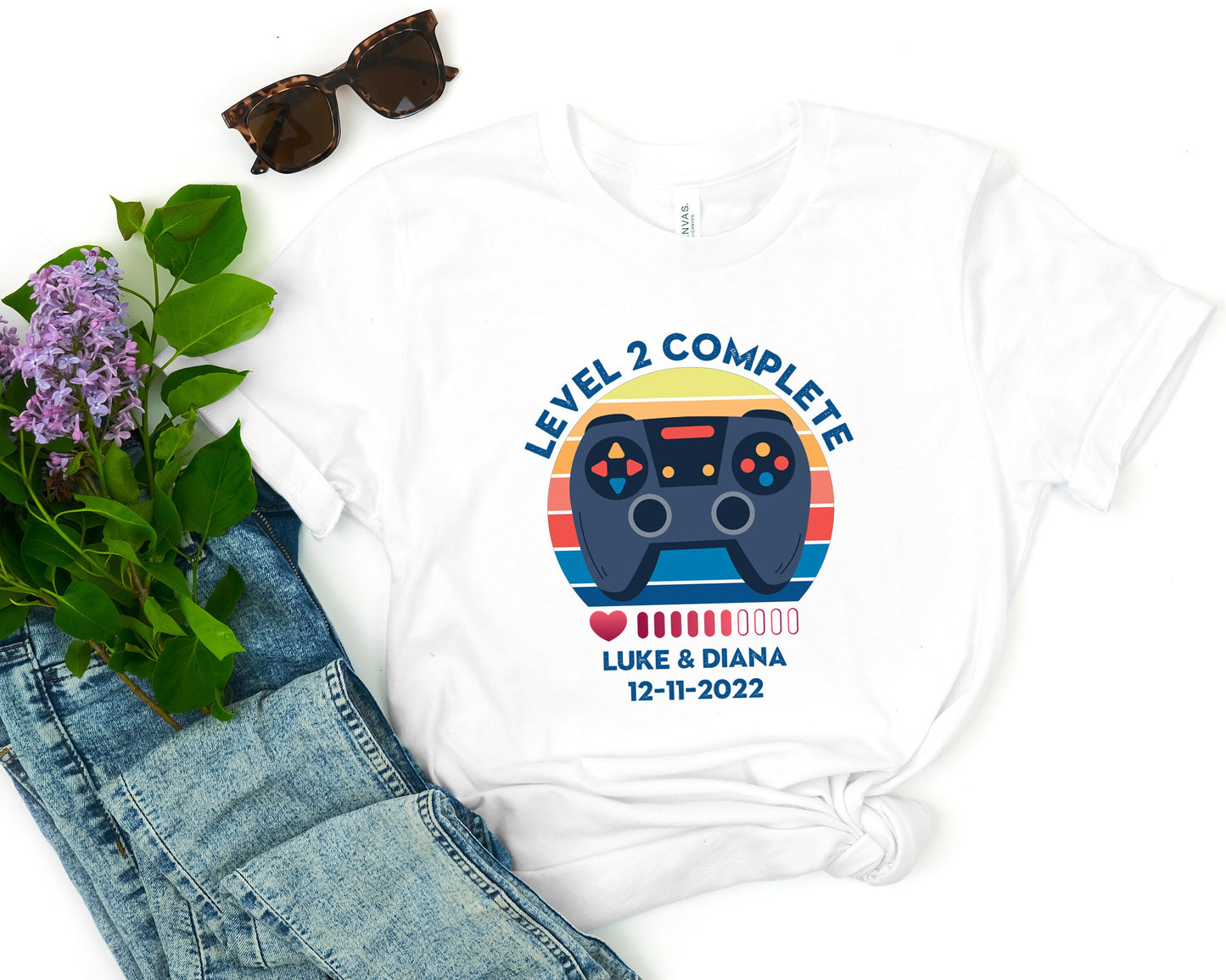 Custom Couples Name And Date Gamer Controller T-Shirt