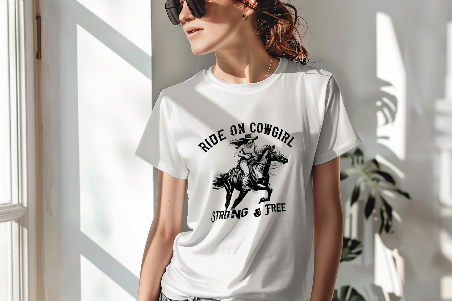 Cowgirl On Horse T-Shirt, Ride On Cowgirl, Strong and Free