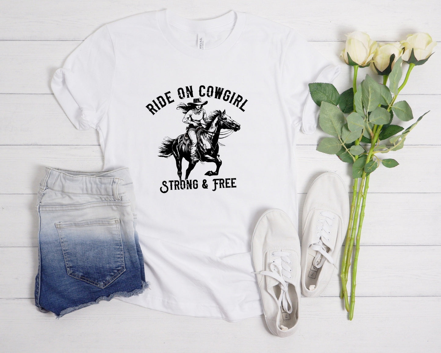 Cowgirl On Horse T-Shirt, Ride On Cowgirl, Strong and Free