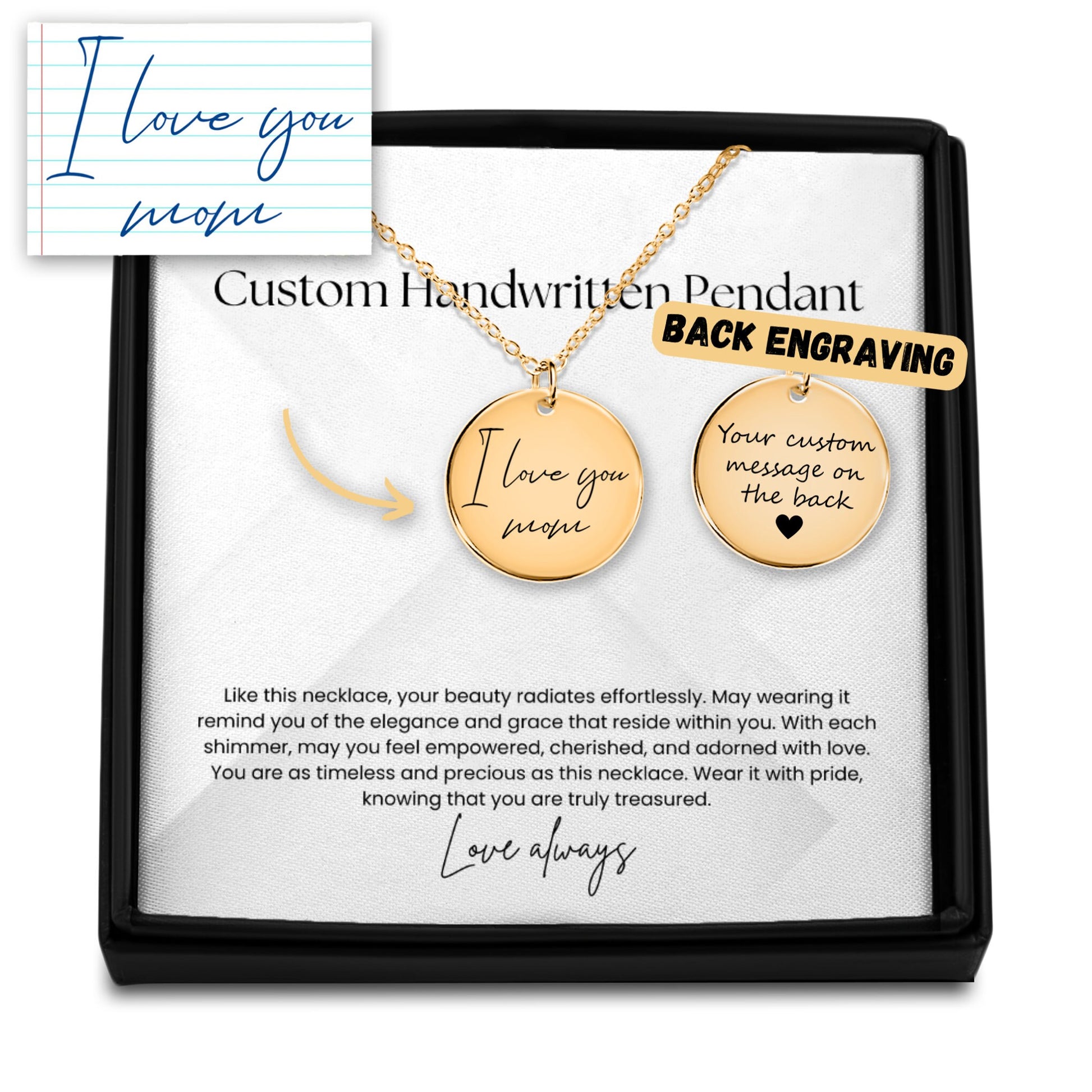 Custom handwritten message engraved necklace