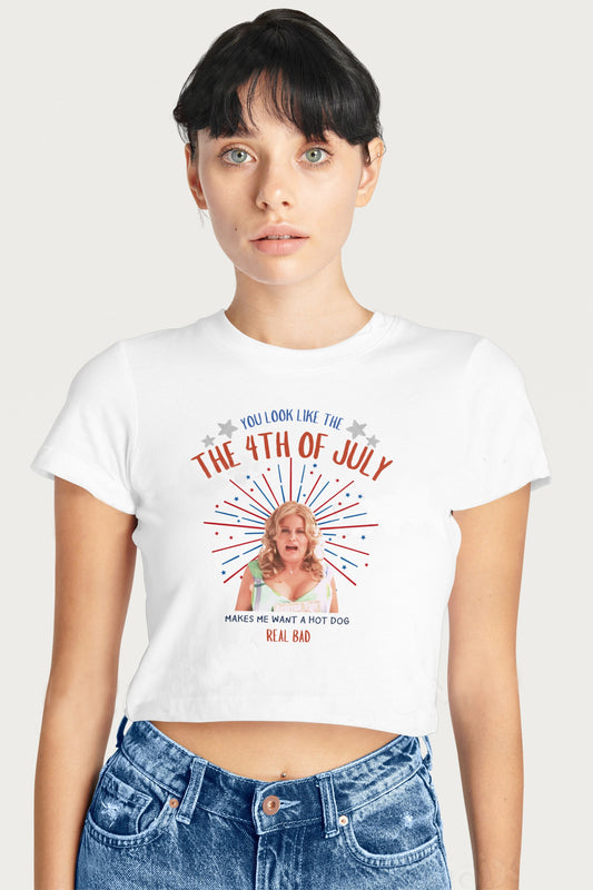 Makes Me Want A Hotdog Real Bad Funny Crop Top T-Shirt, You Look Like the 4th of July Shirt, Independence Day Shirt, Meme Shirt, 4th of July