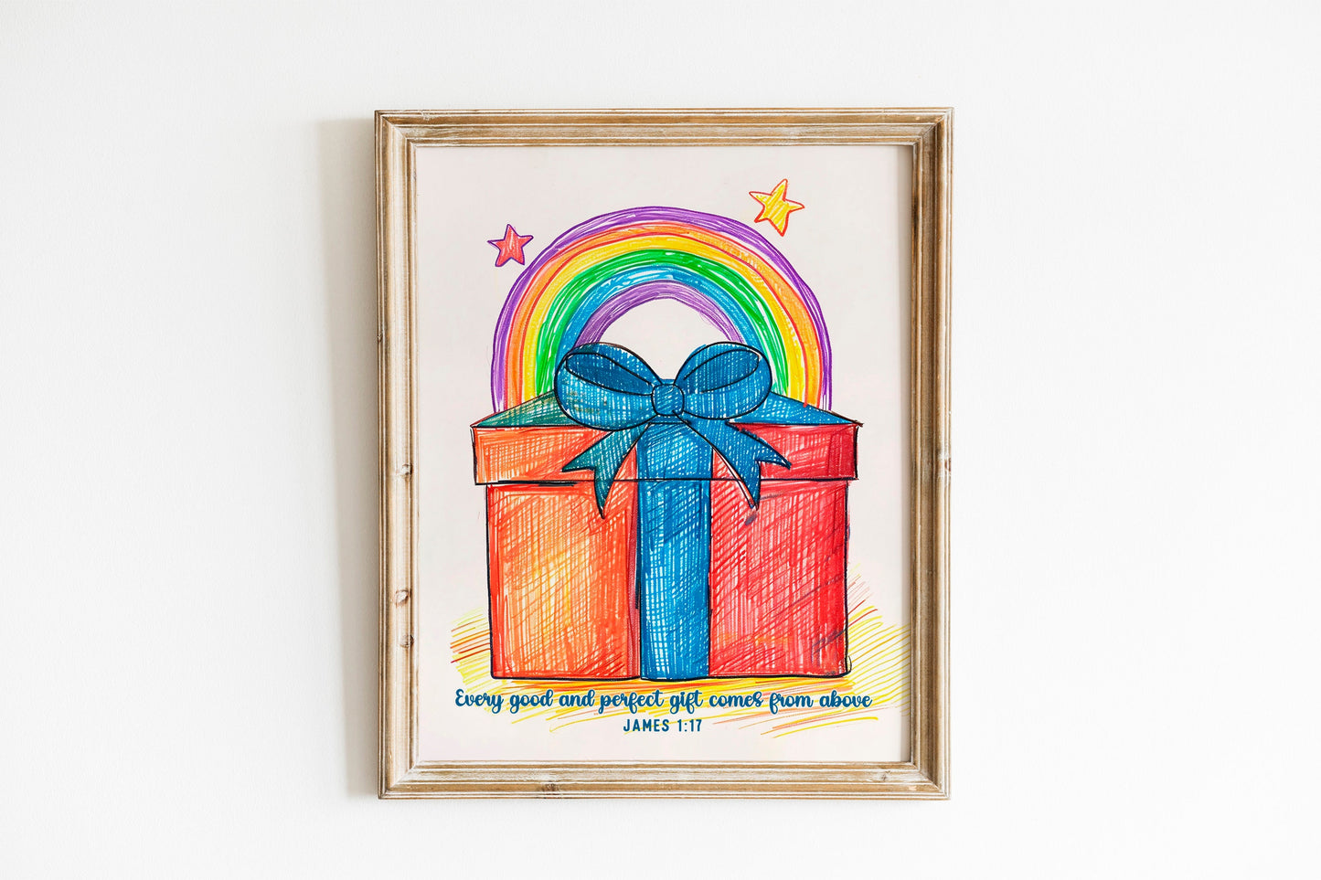 Watercolor Present With Rainbow, Bible Verse, Present Box, Religious Art Print