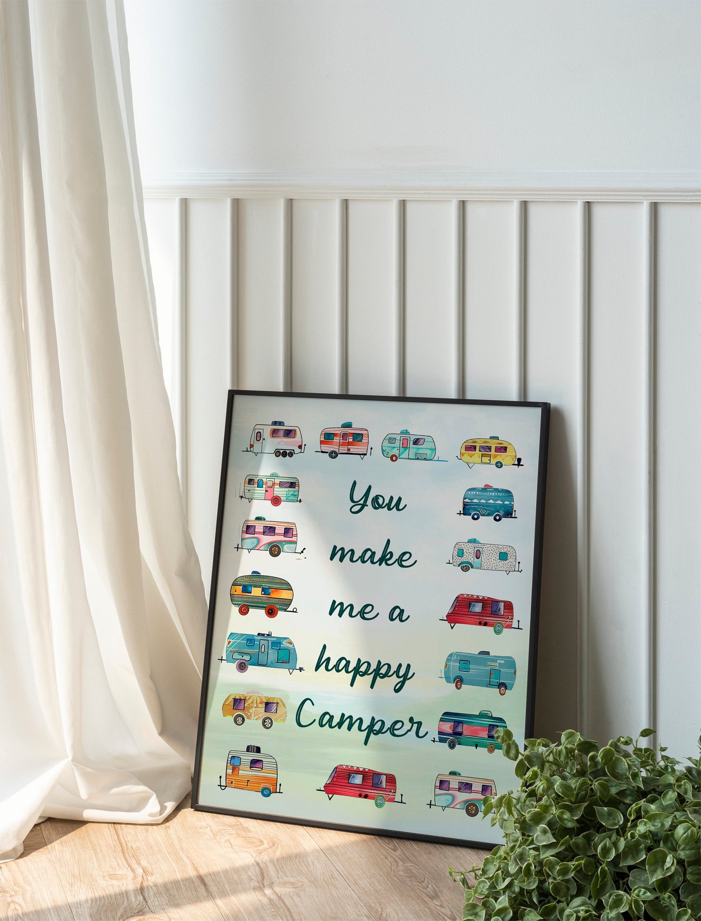You Make Me A Happy Camper Art Print, Couple Art, Camping Art
