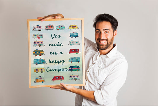 You Make Me A Happy Camper Art Print, Couple Art, Camping Art