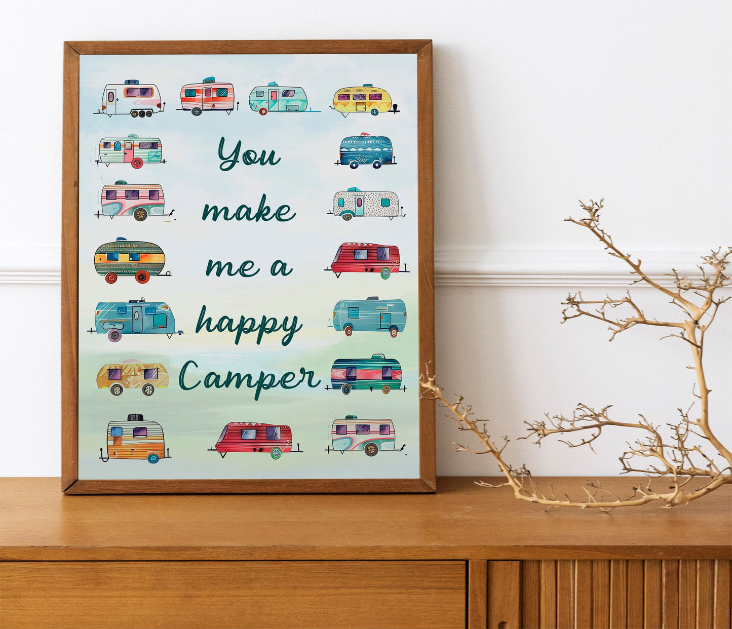 You Make Me A Happy Camper Art Print, Couple Art, Camping Art