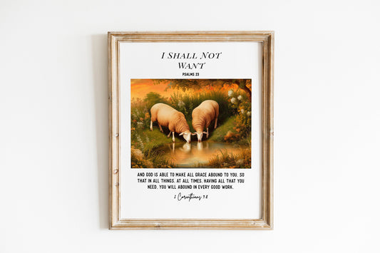 I Shall Not Want Bible Verses, Religious Art Print